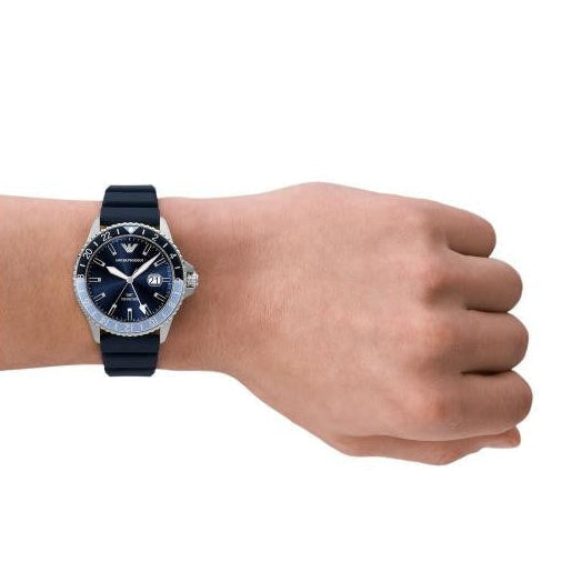 Emporio Armani World Explorer GMT Blue Dial Blue Rubber Strap Watch for Men - AR11592