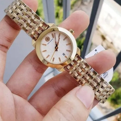 Tory Burch Whitney White Dial Gold Steel Strap Watch for Women - TBW8000