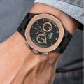 Hugo Boss Taper Chronograph Black Dial Black Leather Strap Watch for Men - 1514089