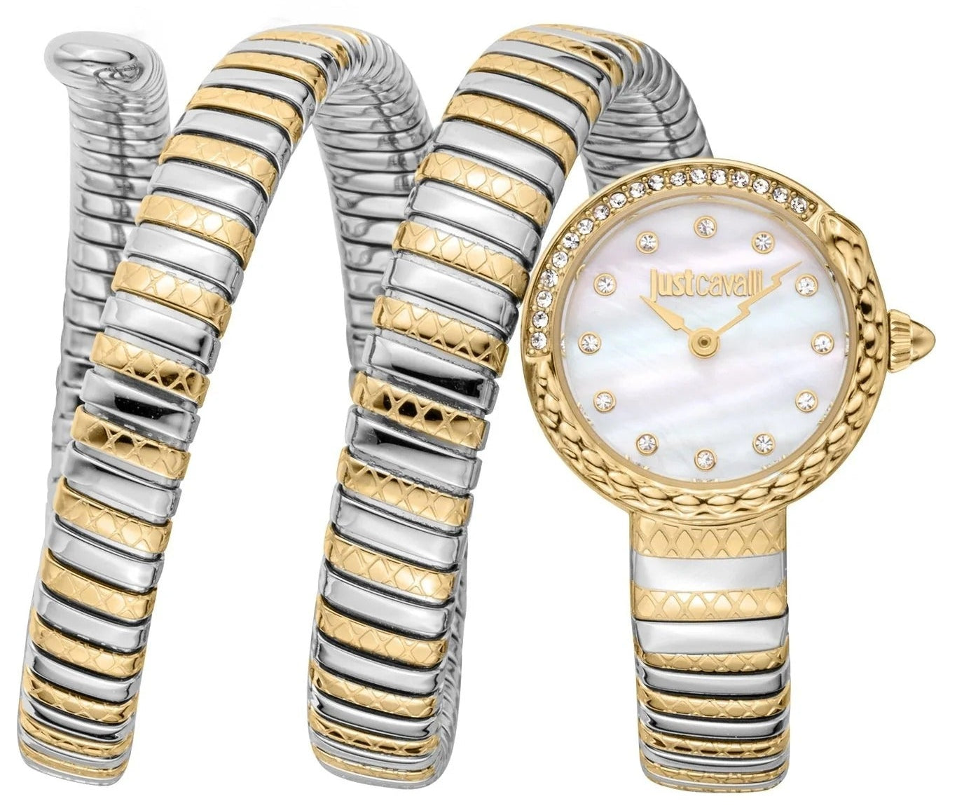 Just Cavalli Enchanting Mother of Pearl Dial Two Tone Steel Strap Watch for Women - JC1L302M0055