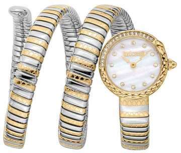 Just Cavalli Enchanting Mother of Pearl Dial Two Tone Steel Strap Watch for Women - JC1L302M0055