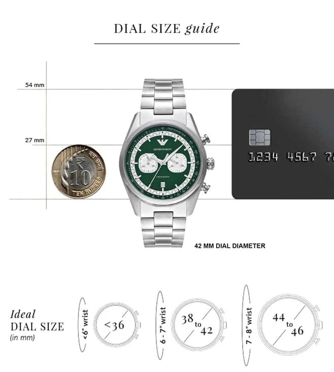 Emporio Armani Racer Chronograph Green Dial Silver Steel Strap Watch for Men - AR11637