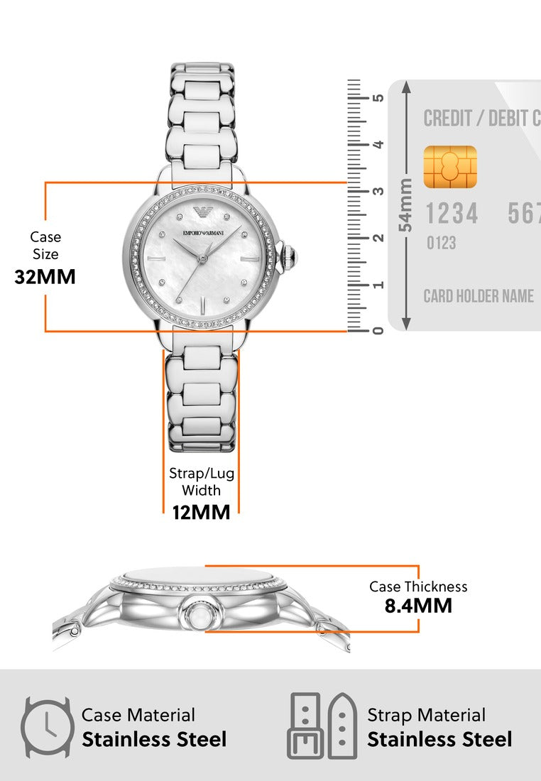 Emporio Armani Mia Mother of Pearl Dial Silver Steel Strap Watch for Women - AR11596