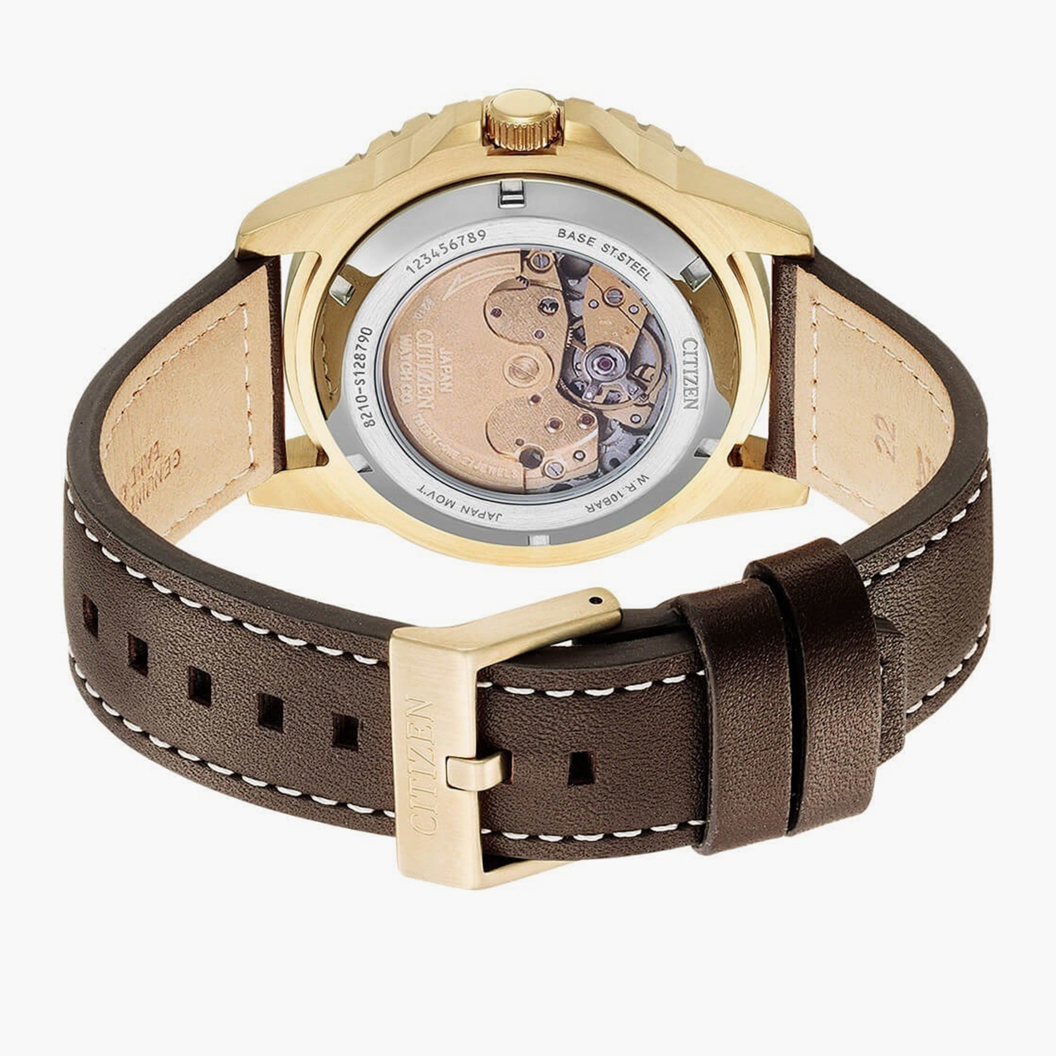 Citizen Mechanical Automatic Green Dial Brown Leather Strap Watch for Men - NJ0173-18X