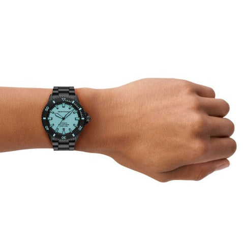 Emporio Armani Sea Explorer Turquoise Blue Dial Black Steel Strap Watch for Men - AR60084