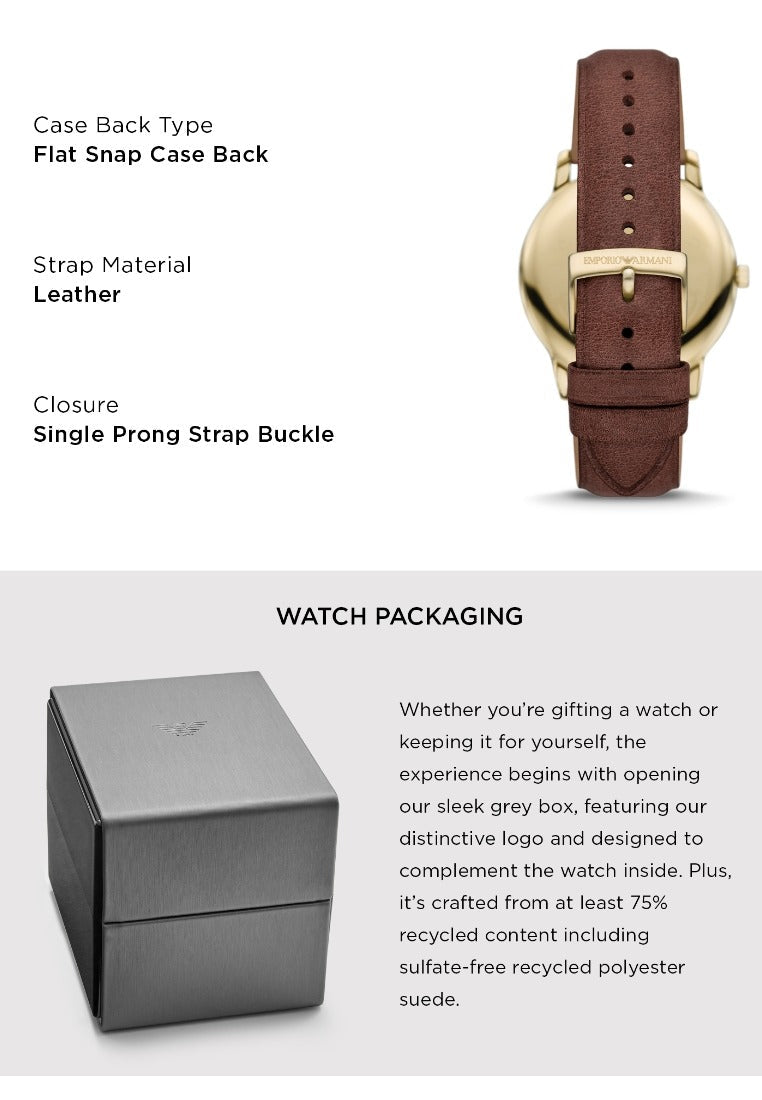 Emporio Armani Minimalist Quartz Gold Dial Brown Leather Strap Watch for Men - AR11610
