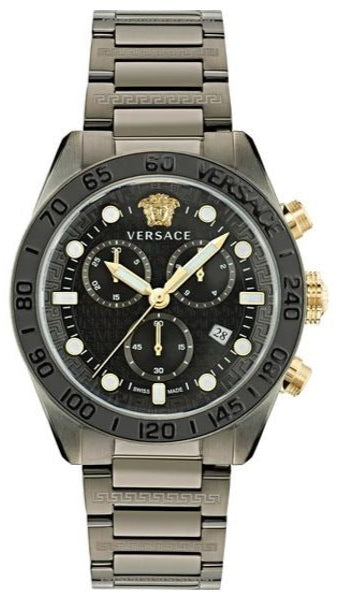 Versace Greca Dome Chronograph Black Dial Grey Steel Strap Watch for Men - VE6K00623