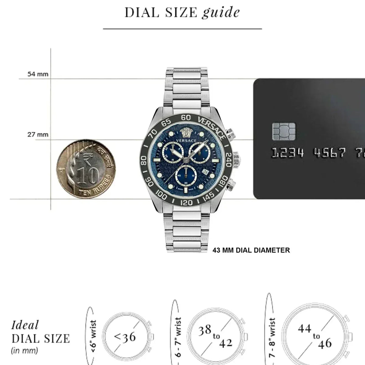 Versace Greca Dome Chronograph Blue Dial Silver Steel Strap Watch for Men - VE6K00323