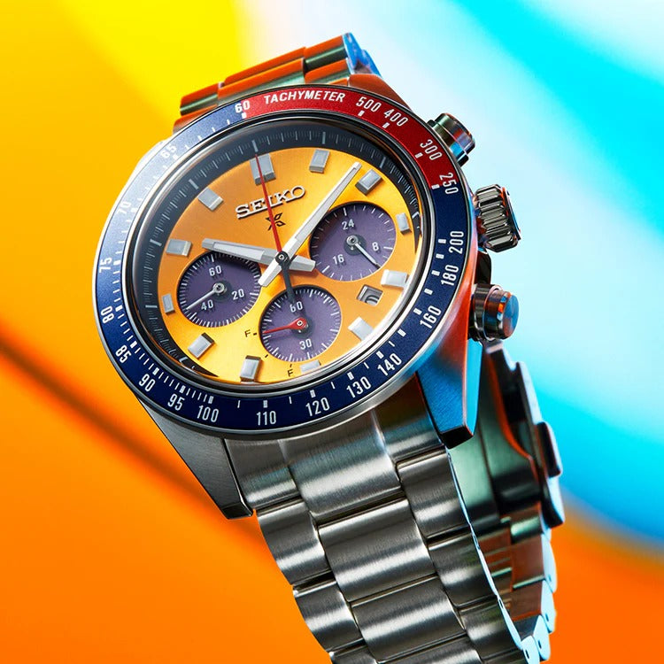 Seiko Prospex Solar Chronograph 1969 Re-interpretation Orange Dial Silver Steel Strap Watch for Men - SSC947