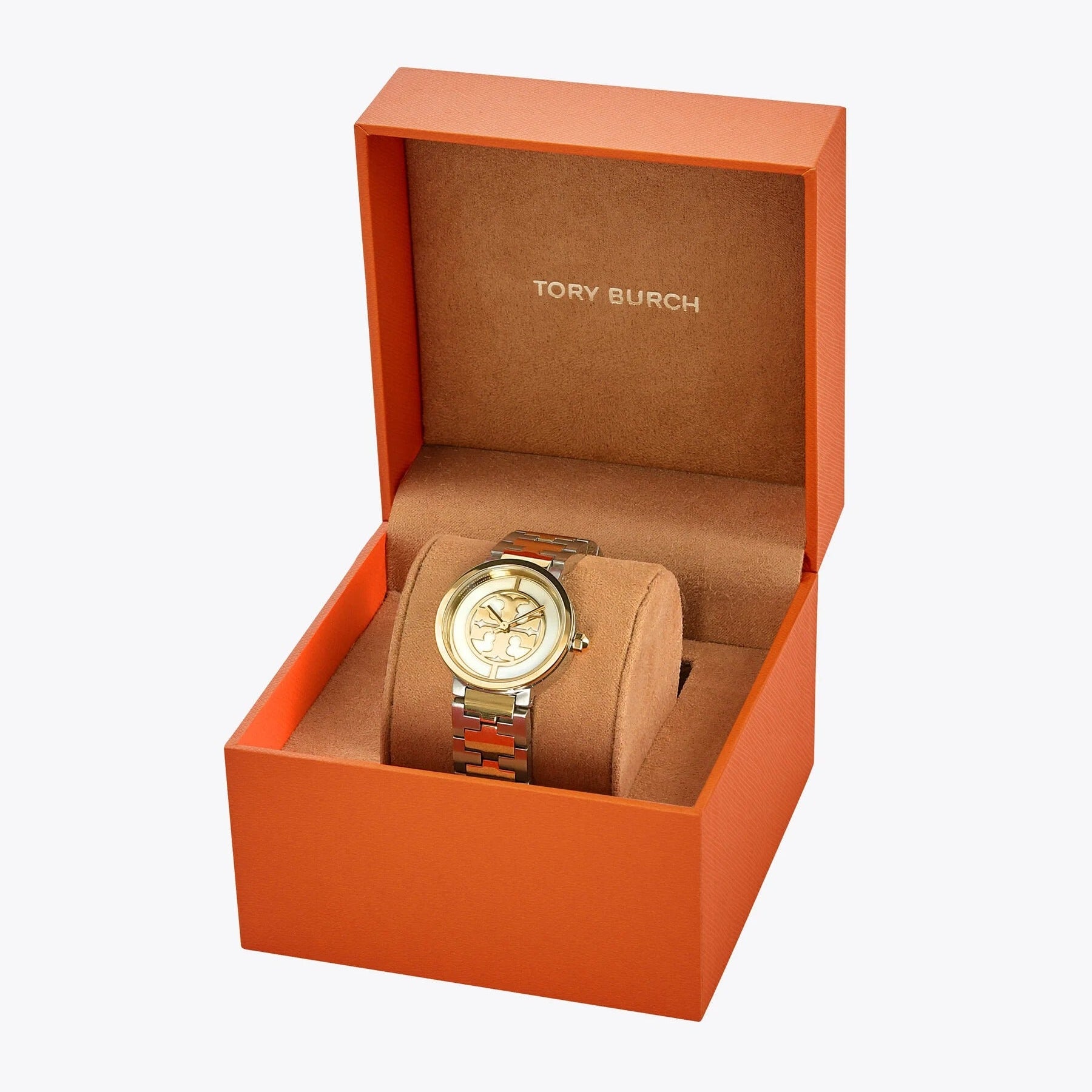 Tory Burch Reva Gold Dial Two Tone Steel Strap Watch for Women - TBW4016