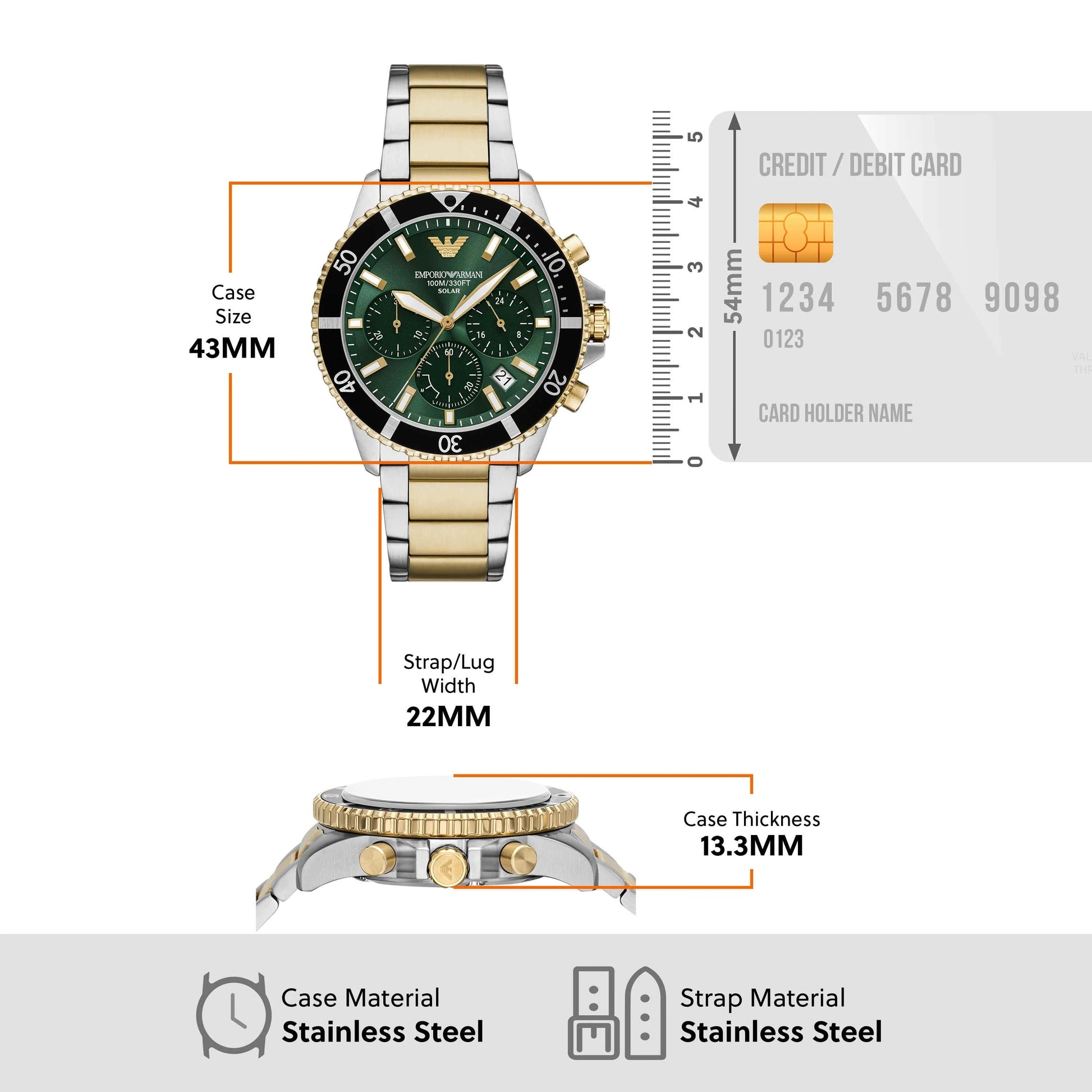 Emporio Armani World Explorer Chronograph Green Dial Two Tone Steel Strap Watch for Men - AR11695