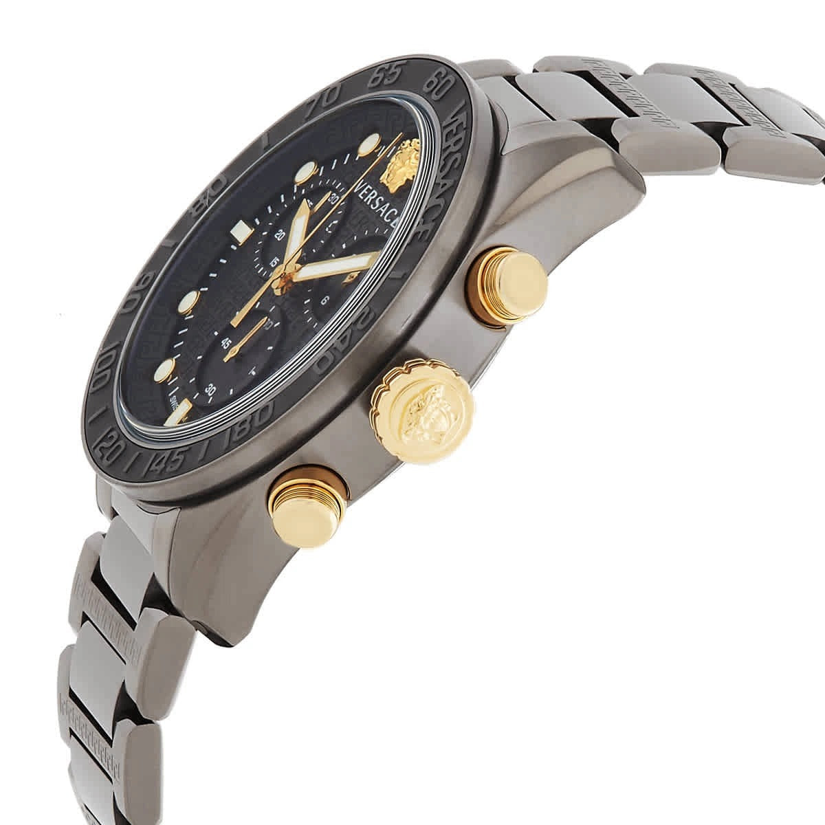 Versace Greca Dome Chronograph Black Dial Grey Steel Strap Watch for Men - VE6K00623