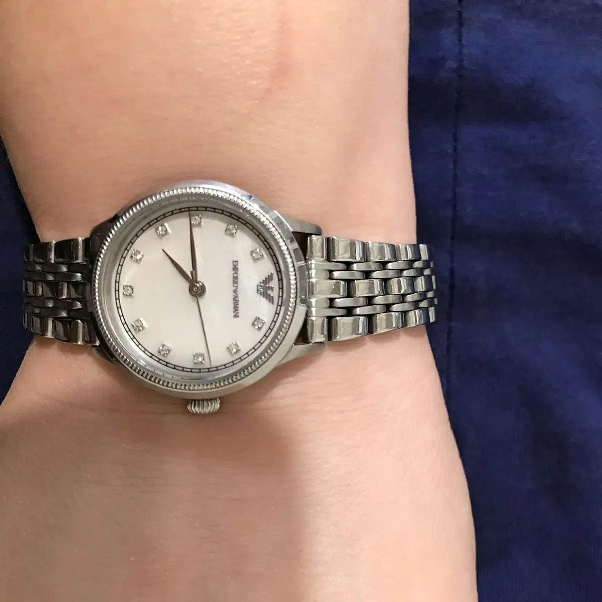 Emporio Armani Alpha Mother of Pearl Dial Silver Steel Strap Watch for Women - AR1803