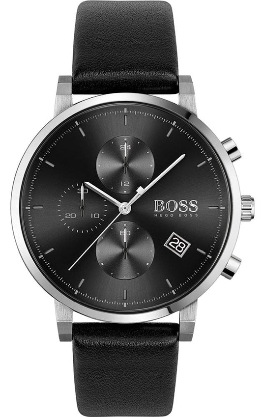 Hugo Boss Integrity Chronograph Black Dial Black Leather Strap Watch for Men - 1513777