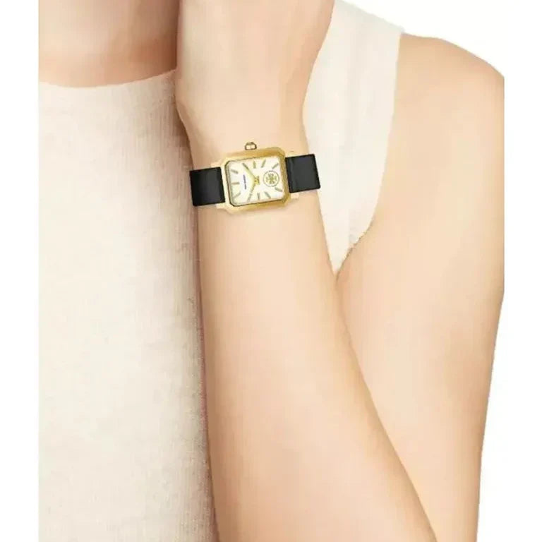 Tory Burch Robinson White Dial Black Leather Strap Watch for Women - TBW1504