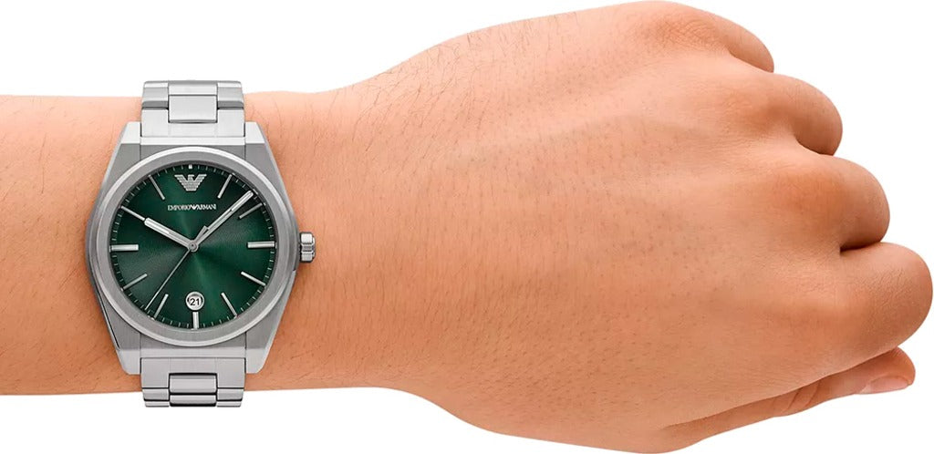 Emporio Armani Frederico Analog Green Dial Silver Steel Strap Watch for Men - AR11621