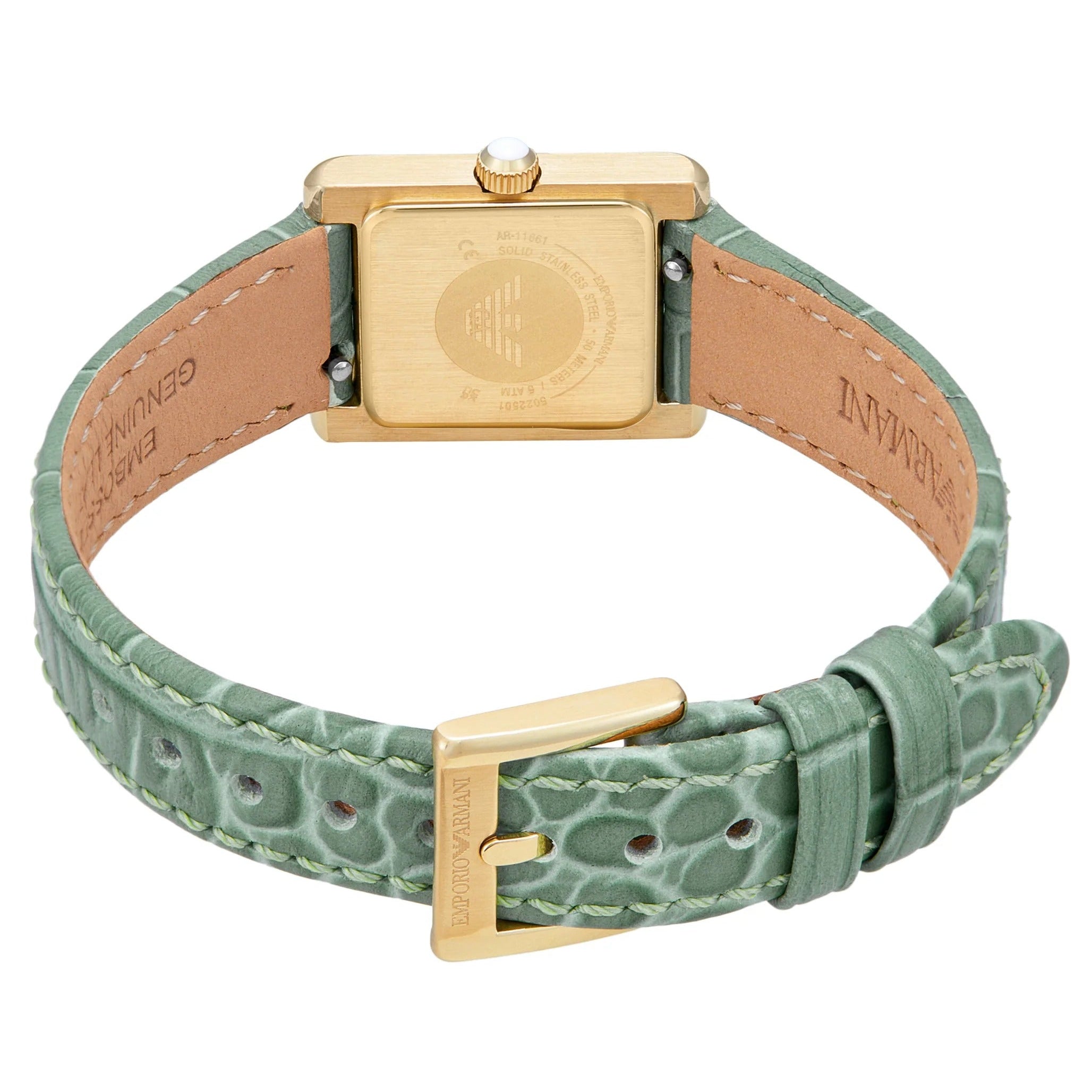 Emporio Armani Classic White Dial Green Leather Strap Watch for Women - AR11661