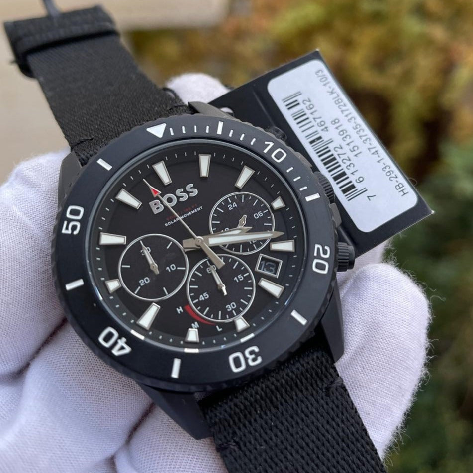Hugo Boss Admiral Chronograph Black Dial Black Nylon Strap Watch for Men - 1513918