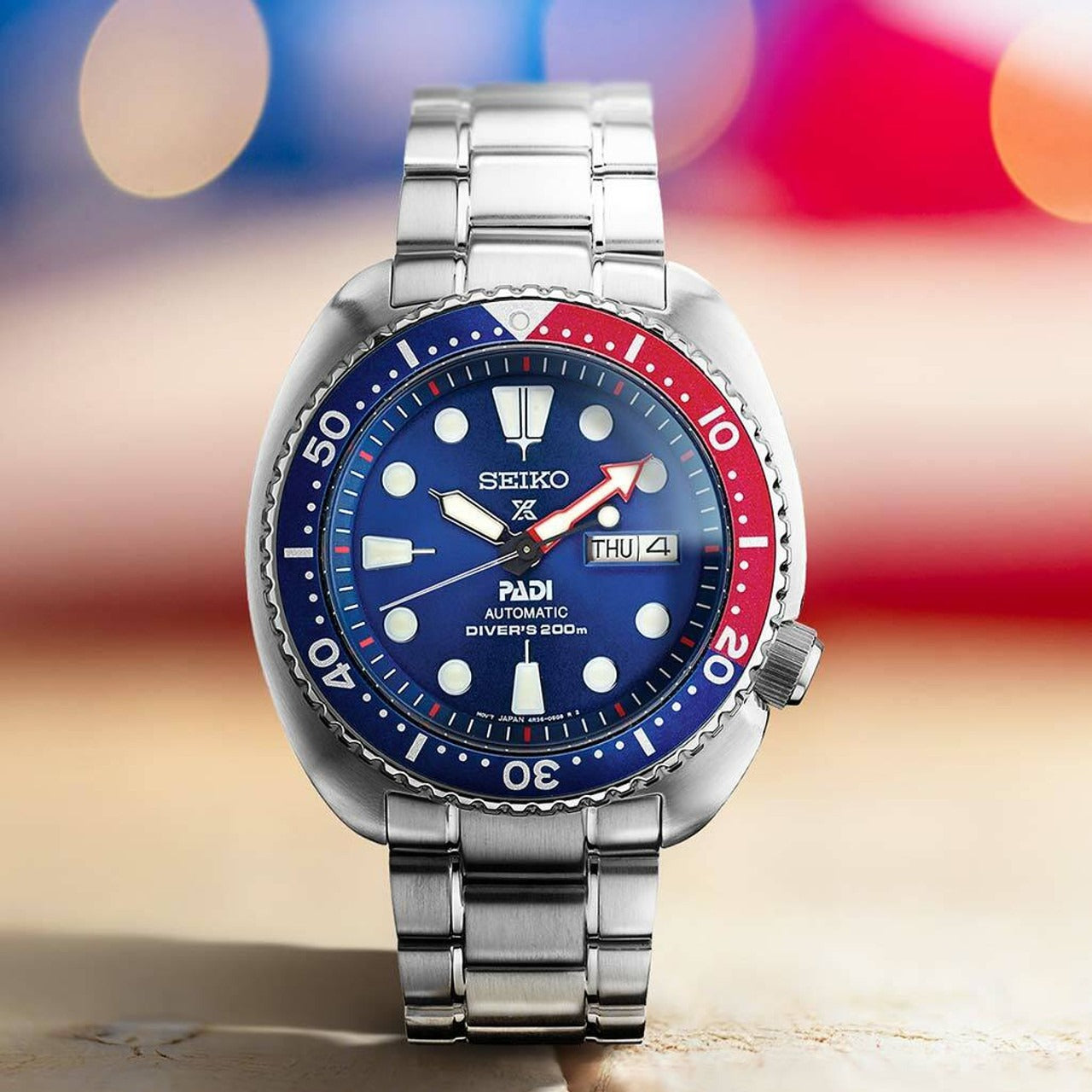 Seiko Prospex PADI Special Edition Automatic Blue Dial Silver Steel Strap Watch for Men - SRPE99