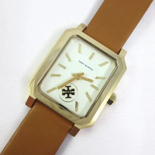 Tory Burch Robinson White Dial Brown Leather Strap Watch for Women - TBW1503