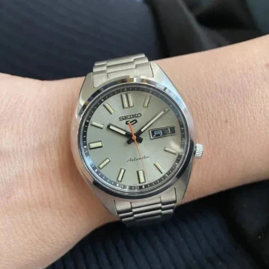Seiko 5 Sports SNXS Series Automatic Beige Dial Silver Steel Strap Watch for Men - SRPK91K1