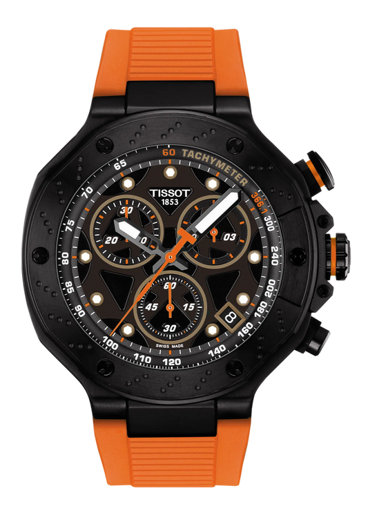 Tissot T Race Chronograph Black Dial Orange Rubber Strap Watch for Men - T141.417.37.051.02