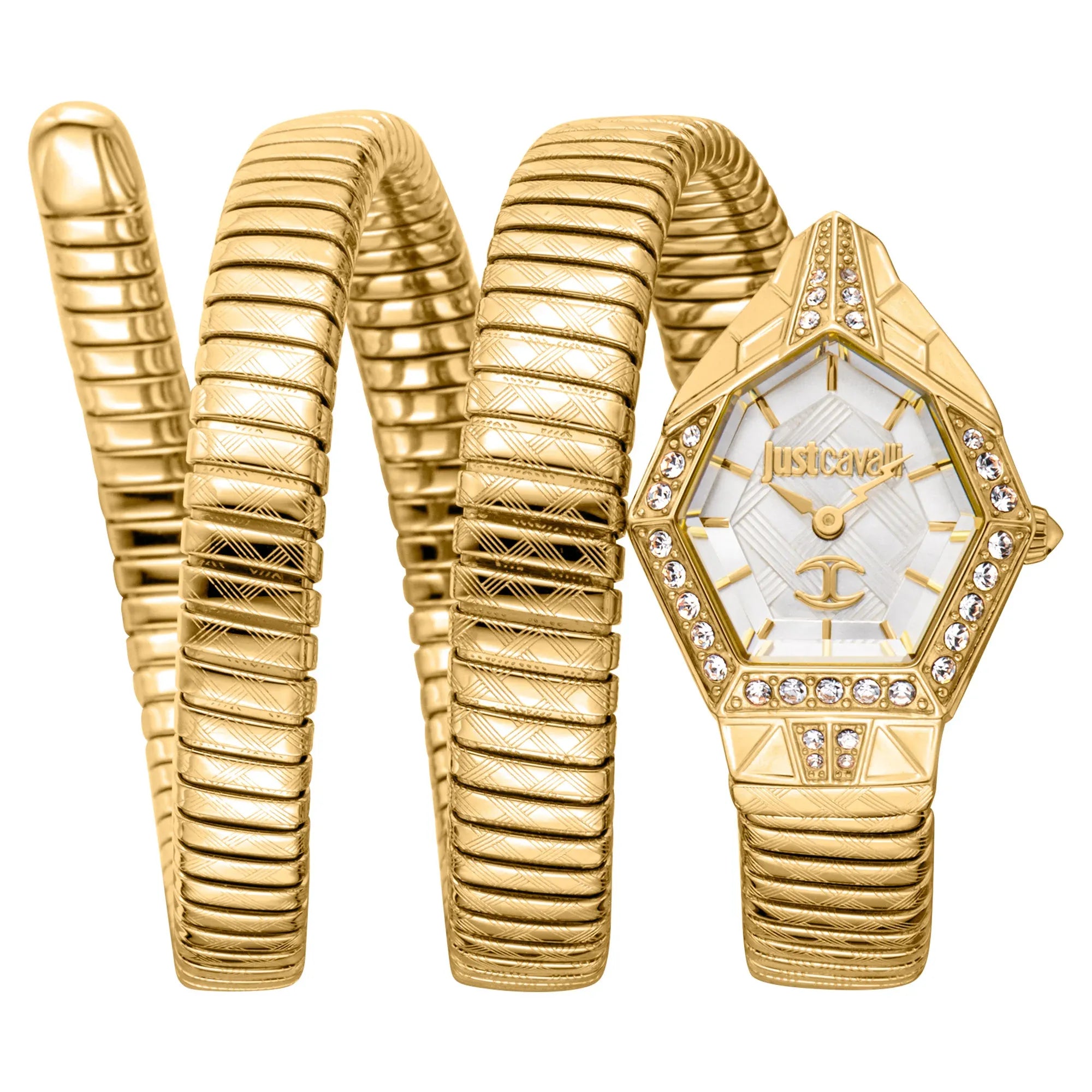 Just Cavalli Mesmerizing White Dial Gold Steel Strap Watch for Women - JC1L304M0025
