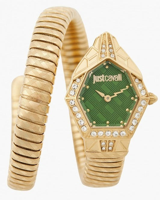 Just Cavalli Ornato Green Dial Gold Steel Strap Watch for Women - JC1L303M0035