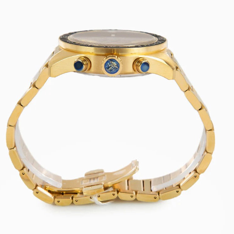 Versace Greca Dome Chronograph Black Dial Gold Steel Strap Watch for Men - VE6K00523