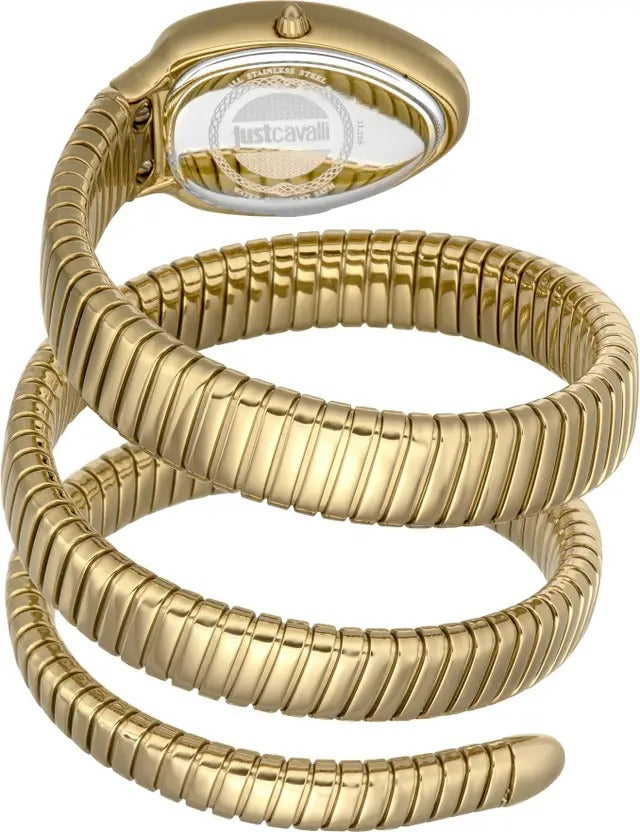 Just Cavalli Glam Evo 5 Red Dial Gold Steel Strap Watch for Women - JC1L228M0045