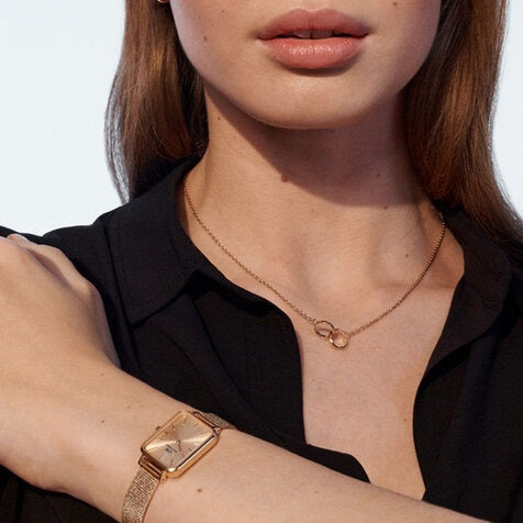 Daniel Wellington Quadro Unitone Rose Gold Dial Rose Gold Mesh Strap Watch For Women - DW00100484