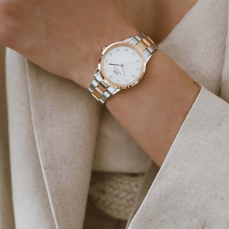 Daniel Wellington Iconic Link White Dial Two Tone Steel Strap Watch For Women - DW00100358