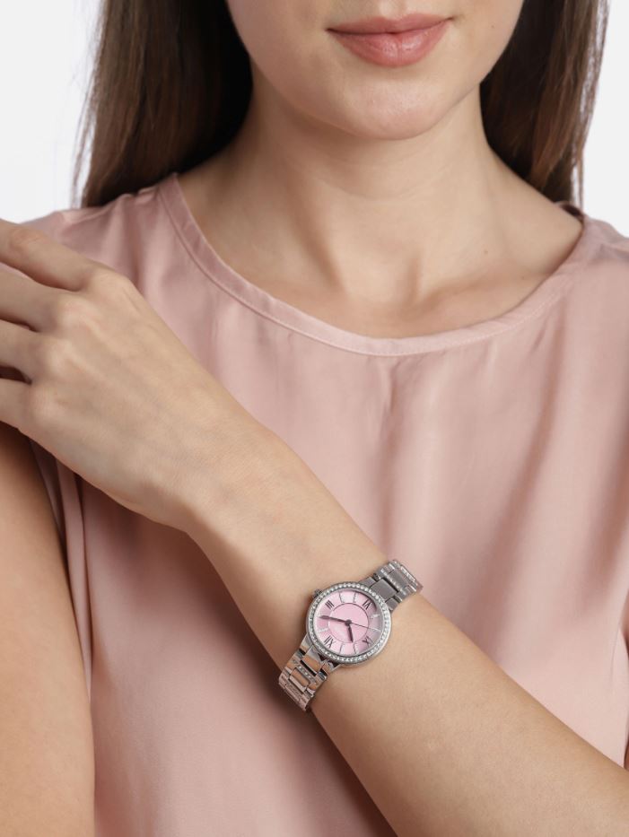Fossil Virginia Pink Dial Silver Steel Strap Watch for Women - ES3504