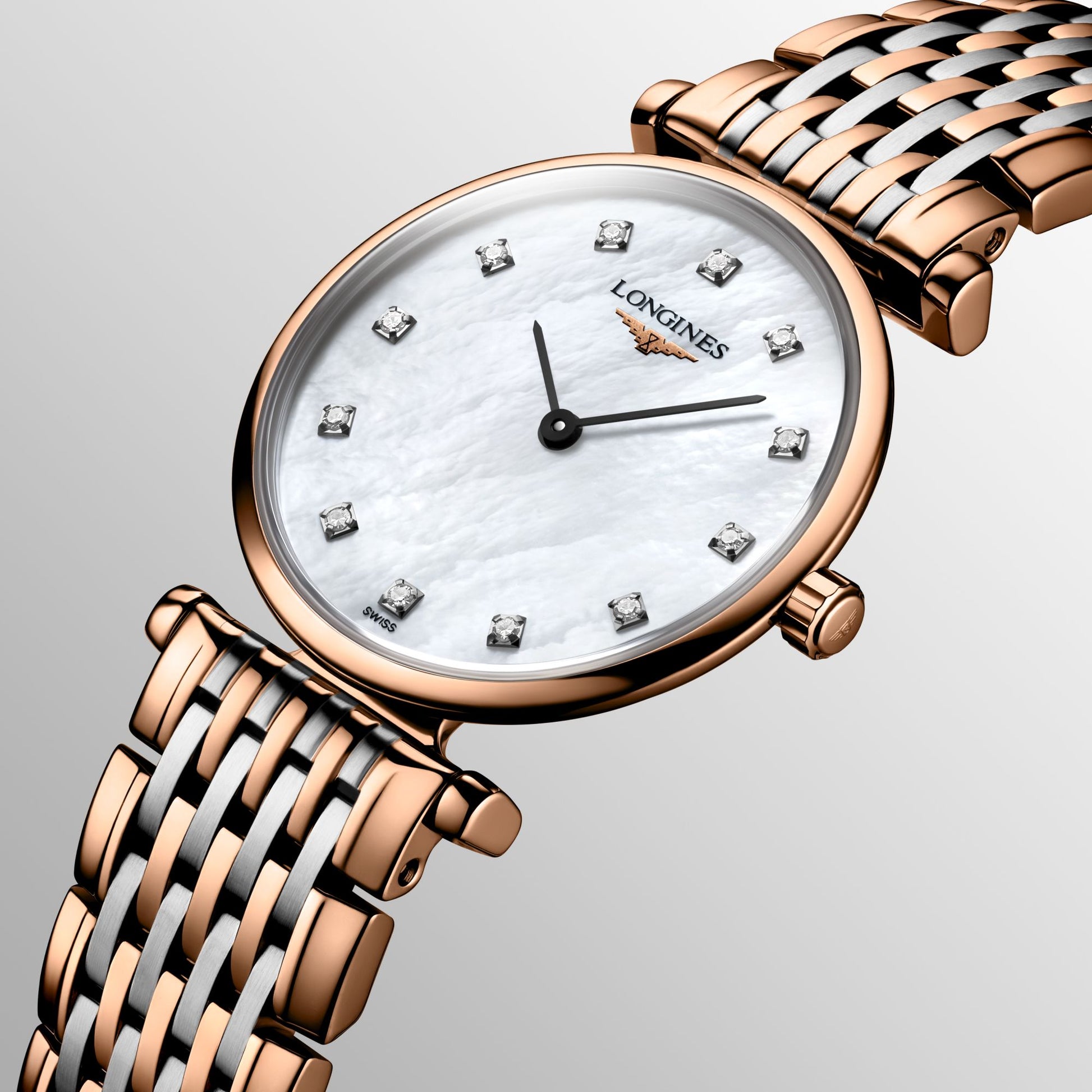 Longines La Grande Classique De Longines Diamonds Mother of Pearl Dial Two Tone Mesh Bracelet Watch for Women - L4.209.1.97.7