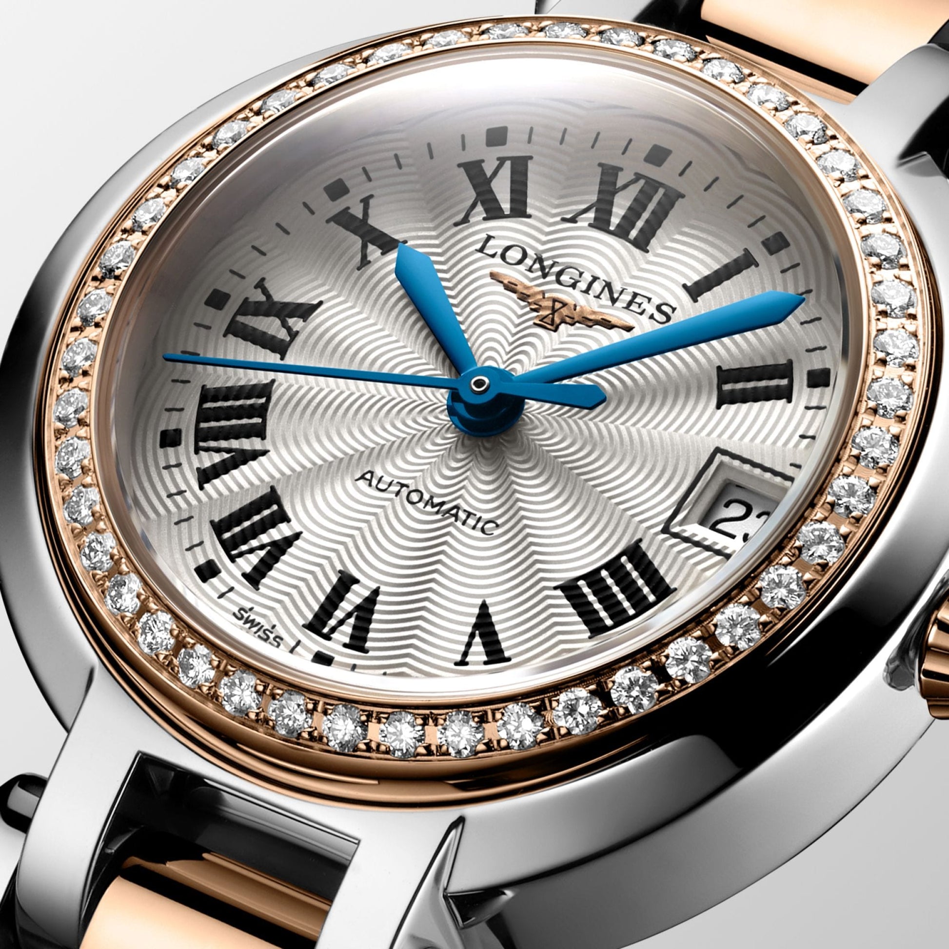 Longines PrimaLuna Automatic Diamond 26.5mm Silver Dial Two Tone Steel Strap Watch for Women - L8.111.5.79.6
