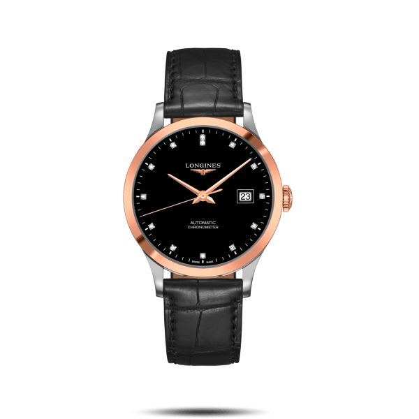 Longines Record Black Dial Black Leather Strap Watch for Men - L2.821.5.57.2