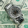 Emporio Armani Meccanico Skeleton Silver Dial Silver Steel Strap Watch For Men - AR1980