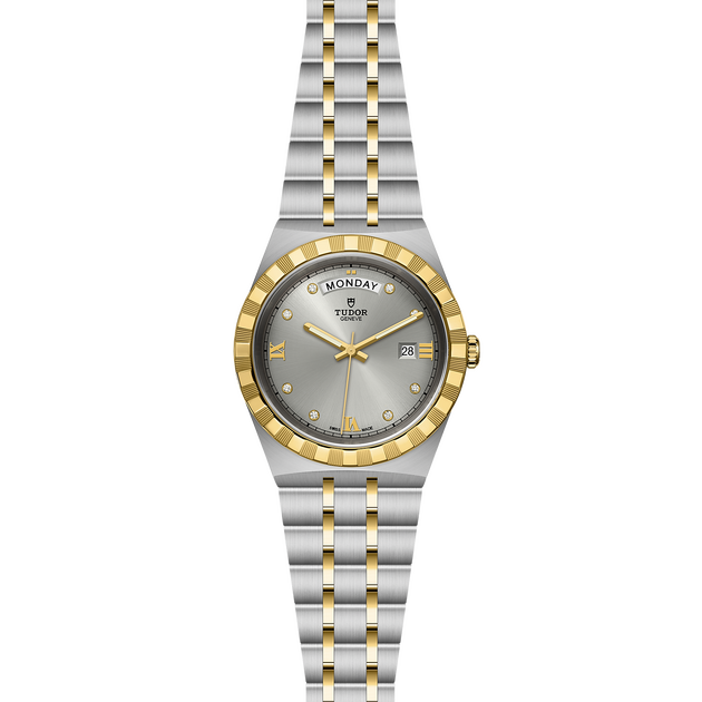 Tudor Royal Diamonds Automatic Grey Dial Two Tone Steel Strap Watch for Men - M28603-0002