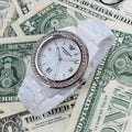 Emporio Armani Ceramica White Mother of Pearl Dial Stainless Steel Strap Watch For Women - AR1426