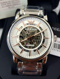 Emporio Armani Meccanico Skeleton Silver Dial Silver Steel Strap Watch For Men - AR1980