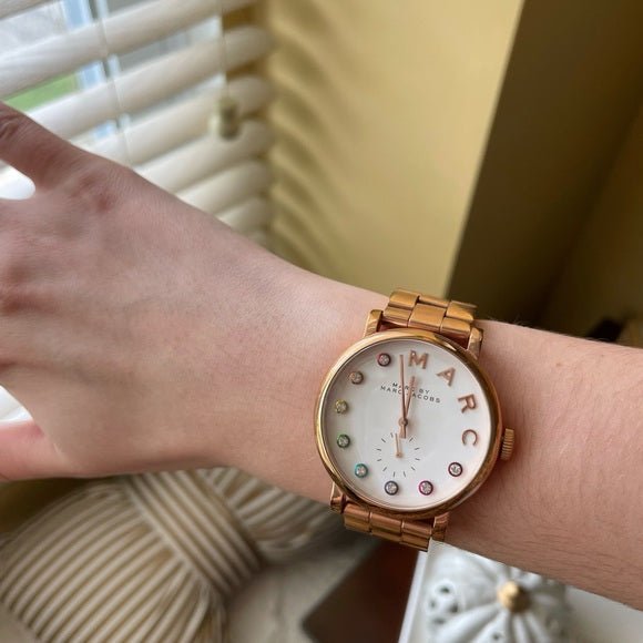 Marc Jacobs Baker White Dial Rose Gold Steel Strap Watch for Women - MBM3441
