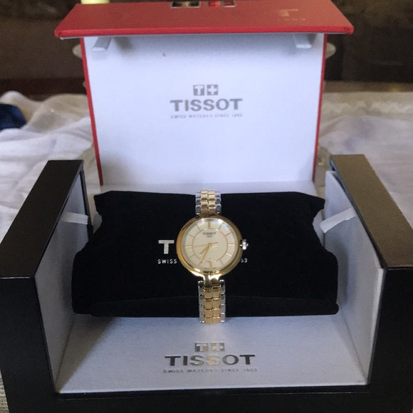 Tissot Flamingo Mother of Pearl White Dial Two Tone Steel Strap Watch For Women - T094.210.22.111.01
