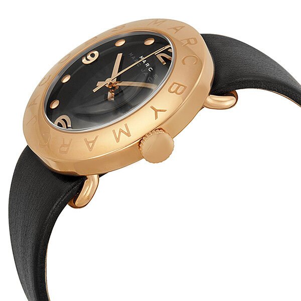 Marc Jacobs Amy Black Dial Black Leather Strap Watch for Women - MBM1225