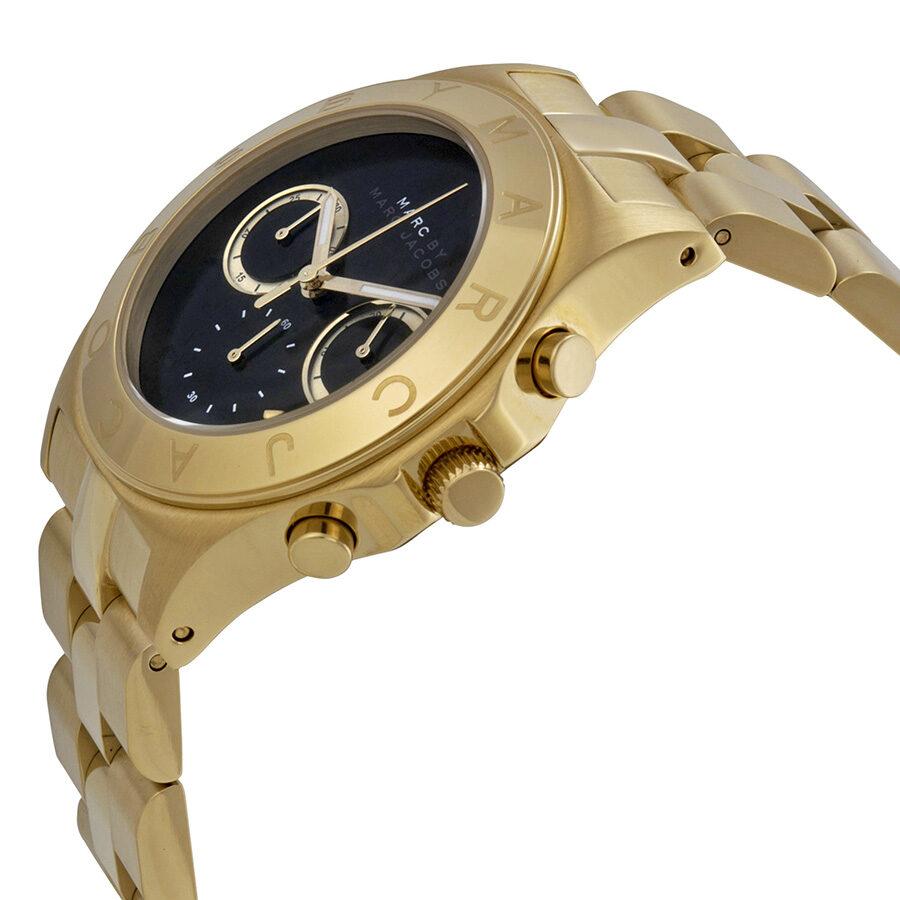 Marc Jacobs Blade Chronograph Black Dial Gold Steel Strap Watch for Women - MBM3309