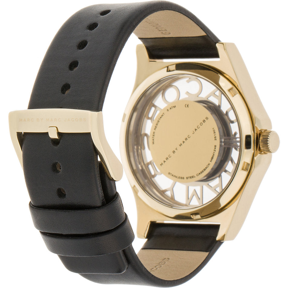 Marc Jacobs Henry Skeleton Black Dial Black Leather Strap Watch for Women - MBM1246