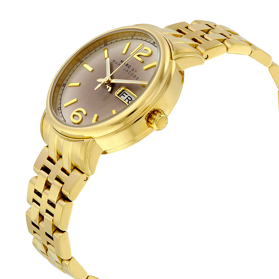 Marc Jacobs Fergus Gunmetal Grey Dial Gold Steel Strap Watch for Women - MBM3429
