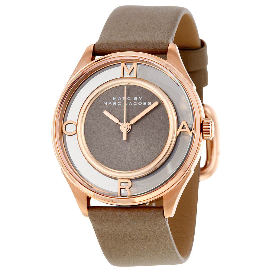 Marc Jacobs Tether Grey Dial Grey Leather Strap Watch for Women - MBM1375
