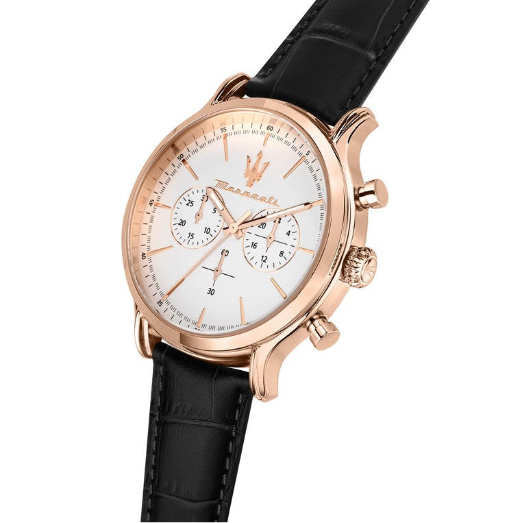 Maserati Epoca Chronograph White Dial Black Leather Strap Watch For Men - R8871618016