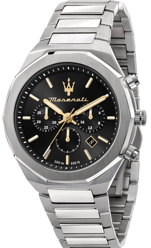 Maserati Stile Chronograph Black Dial Silver Steel Strap Watch For Men - R8873642010