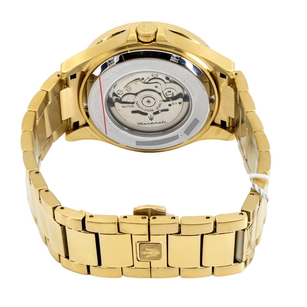 Maserati SFIDA Black Dial Yellow Gold Toned Stainless Steel Watch For Men - R8823140003